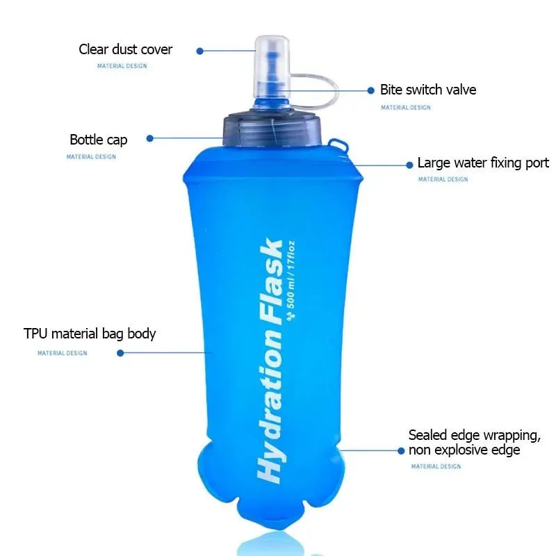 TPU Soft Flask Water Bottle: Ultralight Folding Collapsible Water Bottle for Running, Pack Waist Bag Vest - Trekker Essentials