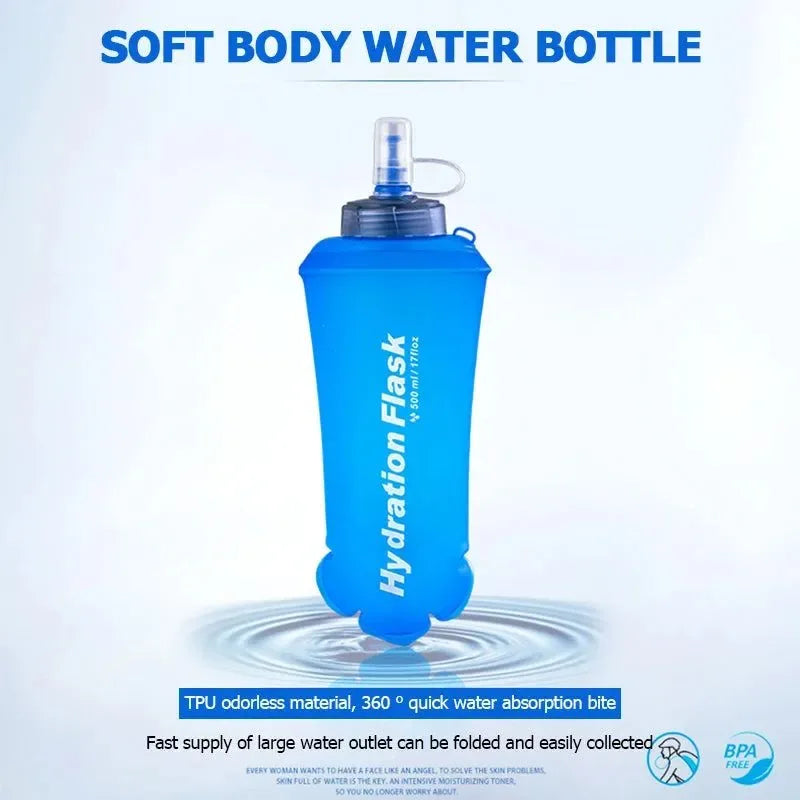 TPU Soft Flask Water Bottle: Ultralight Folding Collapsible Water Bottle for Running, Pack Waist Bag Vest - Trekker Essentials