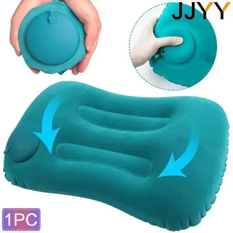 Travel Pillow Air Inflatable Airplane Car Pillows Folding Press Type Bed Neck Cushion - Trekker Essentials
