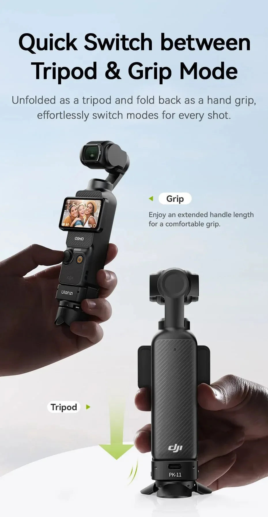 Ulanzi Pocket 3 Mini Tripod Kit for DJI Osmo Pocket 3 – PK-08 + PK-11 - Trekker Essentials