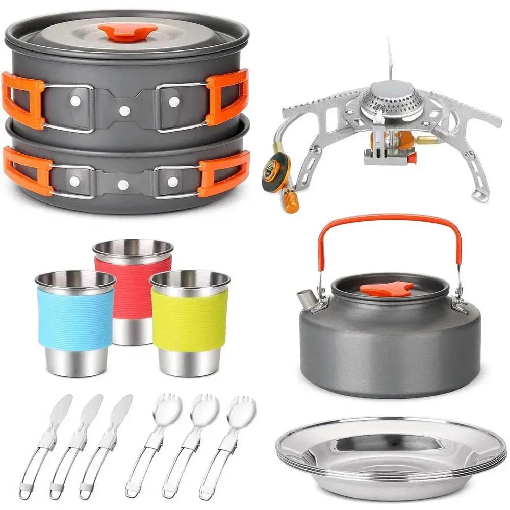 Ultimate Camping Cookware Set – Portable Outdoor Kitchen Kit with Pots, Burner, Utensils & BBQ Accessories - Trekker Essentials
