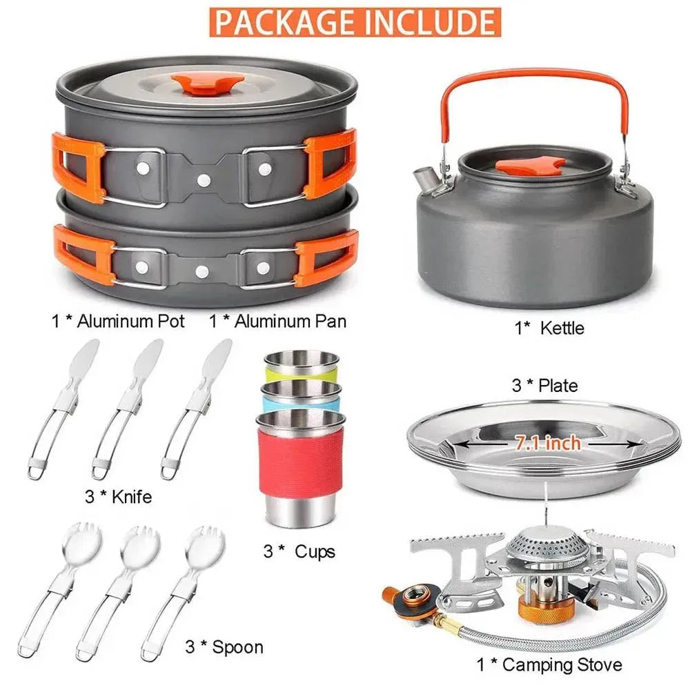 Ultimate Camping Cookware Set – Portable Outdoor Kitchen Kit with Pots, Burner, Utensils & BBQ Accessories - Trekker Essentials