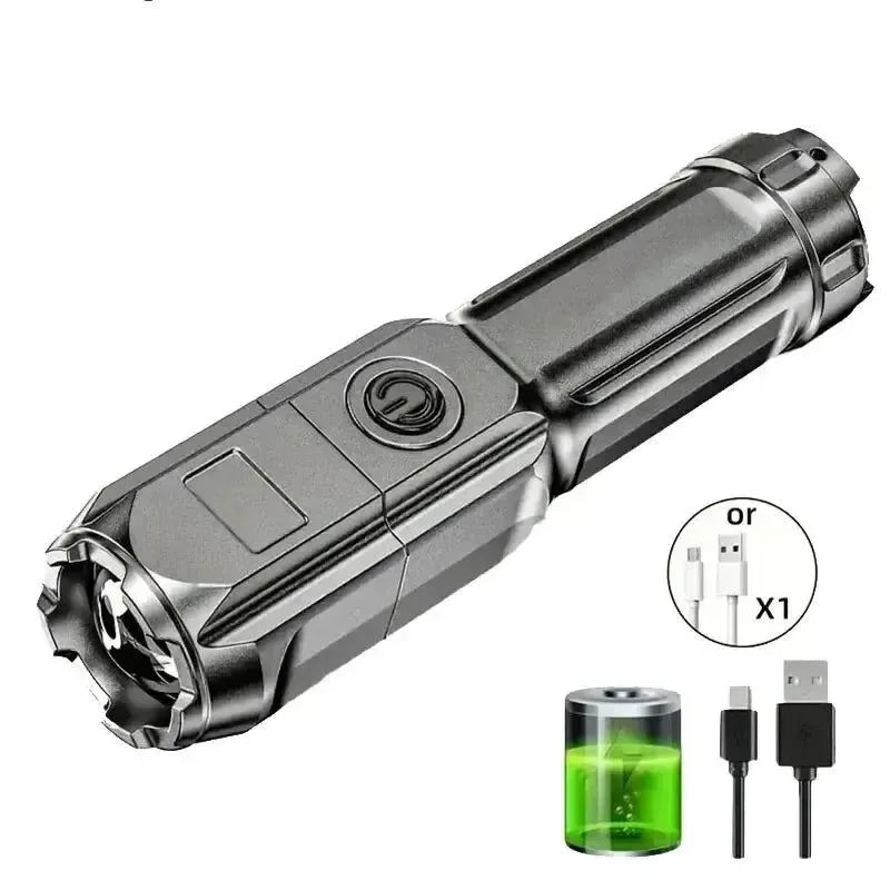 Ultra-Bright Rechargeable LED Flashlight – 100,000 Lumens USB Zoomable Tactical Light for Fishing, Hunting & Camping - Trekker Essentials