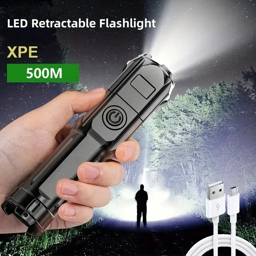Ultra-Bright Rechargeable LED Flashlight – 100,000 Lumens USB Zoomable Tactical Light for Fishing, Hunting & Camping - Trekker Essentials