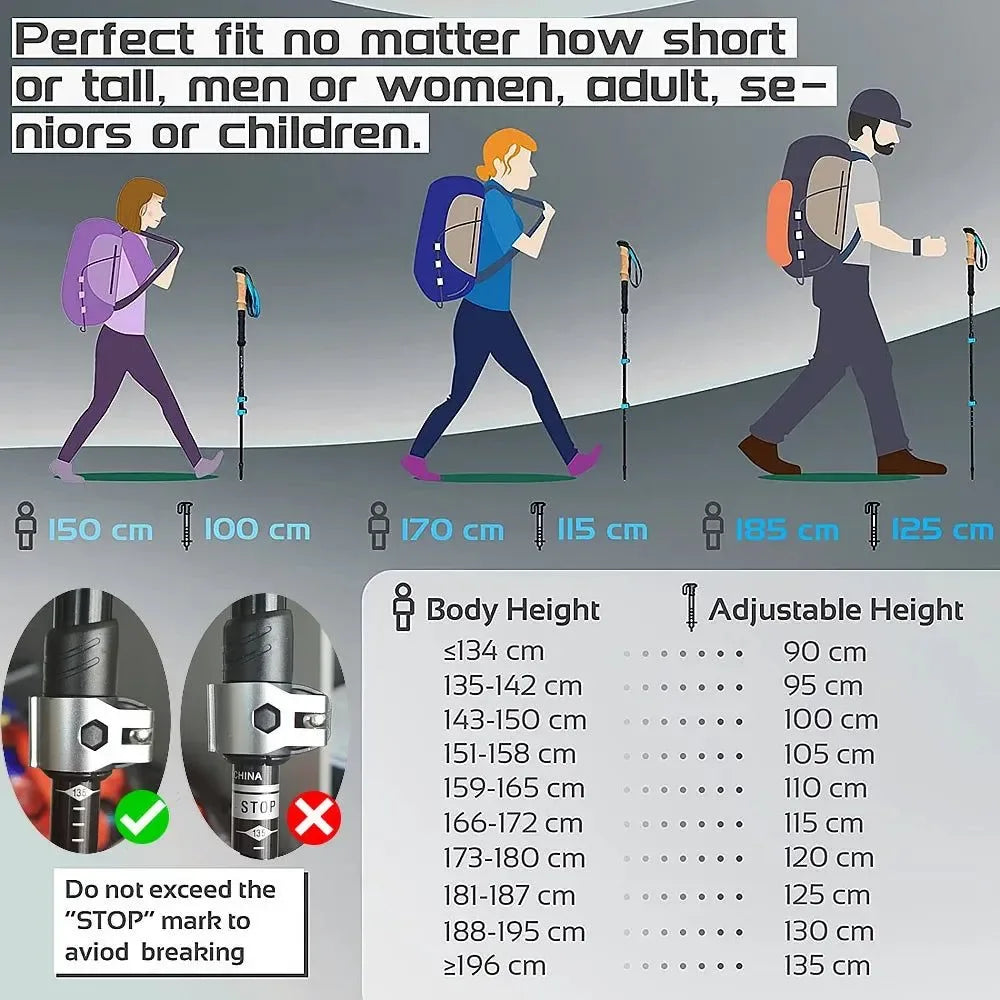 Ultralight Adjustable Aluminum Alloy Trekking Poles - Nordic Walking Sticks for Hiking - Trekker Essentials