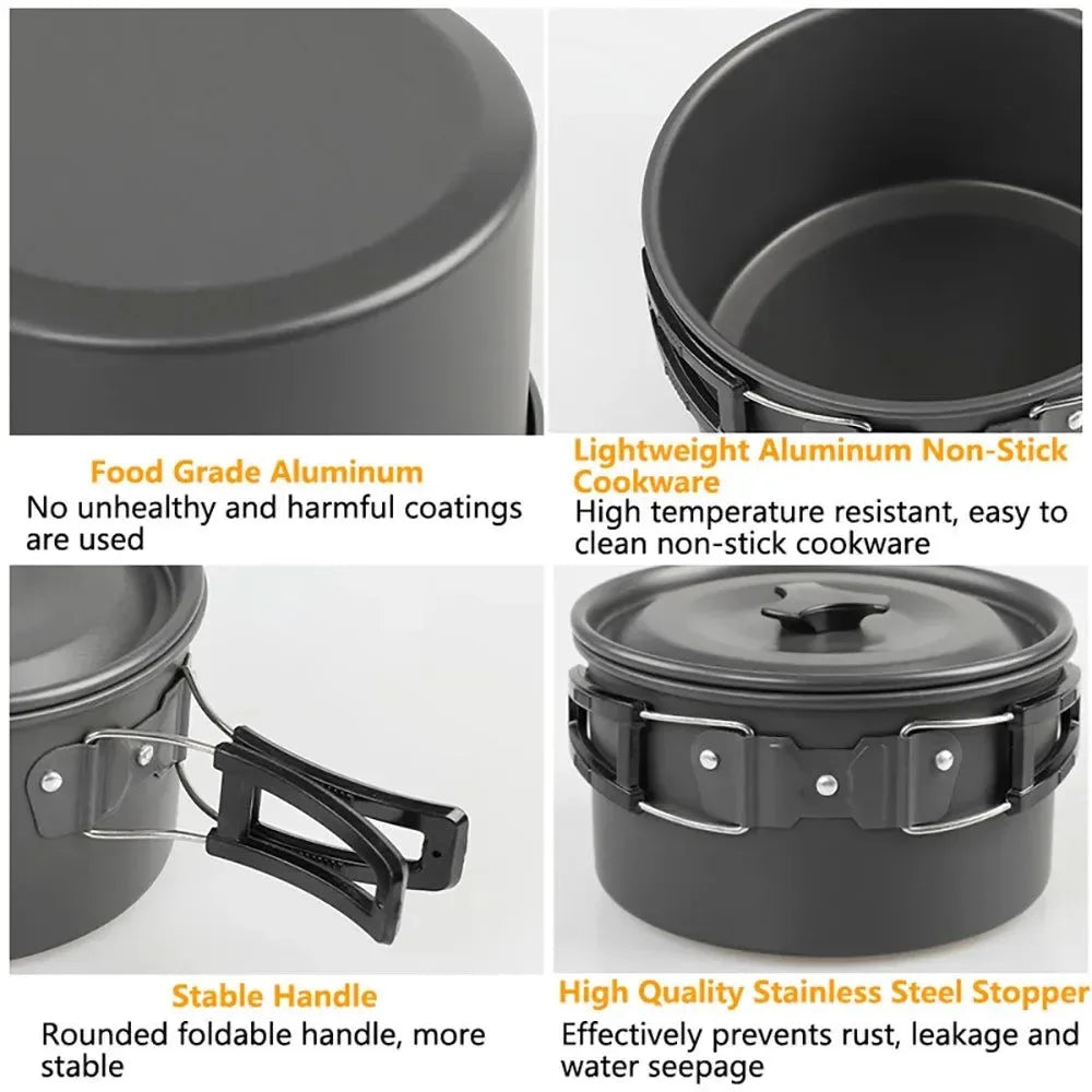Ultralight Camping Cookware Set - Non-Stick 3-Piece Aluminum Pot/Pan/Kettle - Trekker Essentials