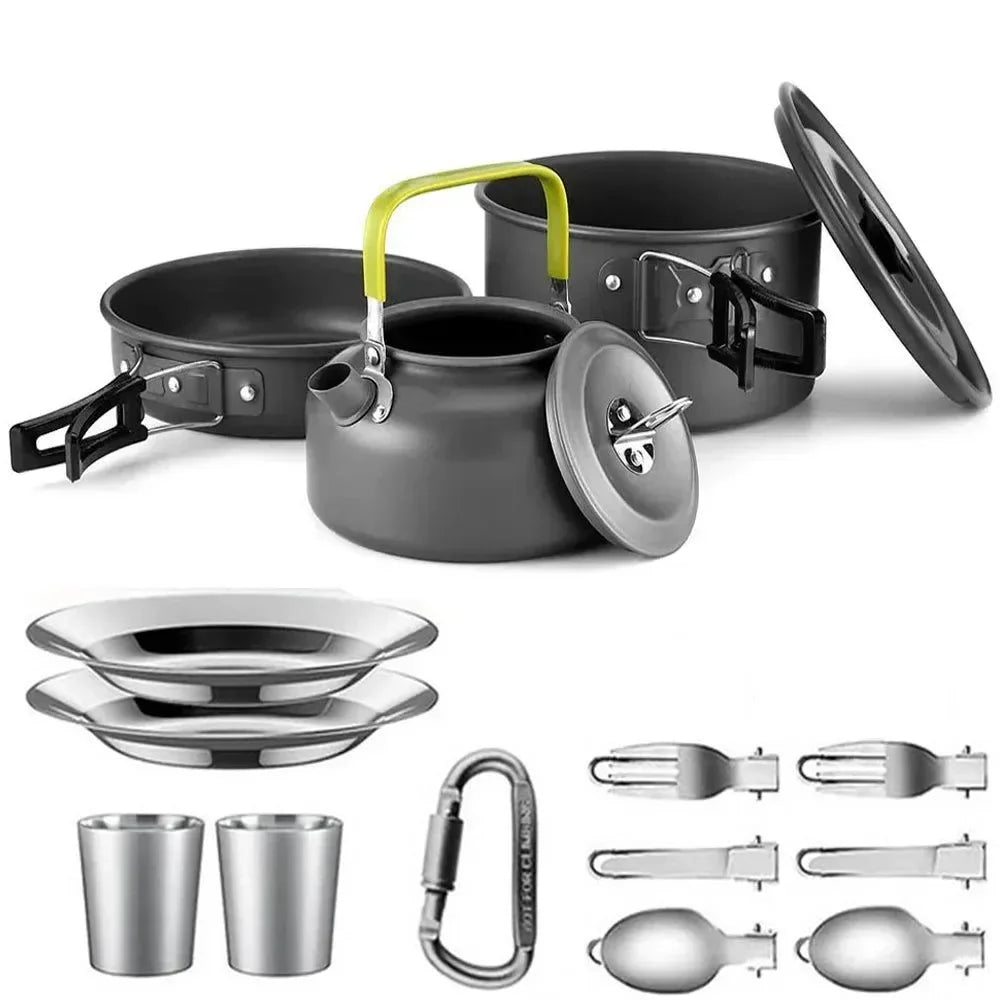 Ultralight Camping Cookware Set - Non-Stick 3-Piece Aluminum Pot/Pan/Kettle - Trekker Essentials