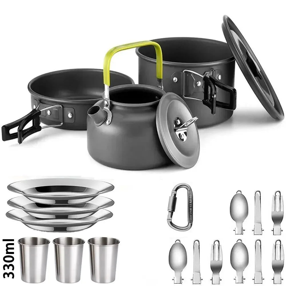 Ultralight Camping Cookware Set - Non-Stick 3-Piece Aluminum Pot/Pan/Kettle - Trekker Essentials