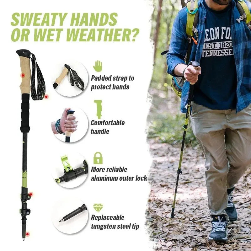 Ultralight Carbon Fiber Trekking Poles - Adjustable Alpenstock with Quick Lock - Trekker Essentials