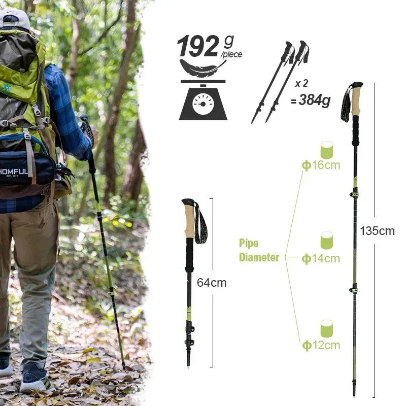 Ultralight Carbon Fiber Trekking Poles - Adjustable Alpenstock with Quick Lock - Trekker Essentials