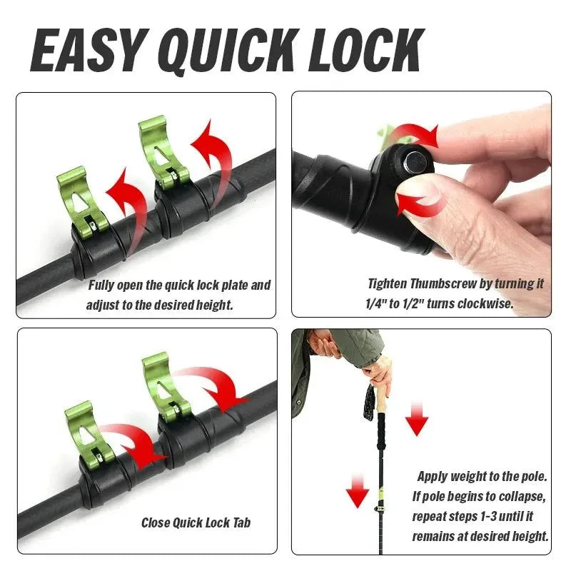 Ultralight Carbon Fiber Trekking Poles - Adjustable Alpenstock with Quick Lock - Trekker Essentials