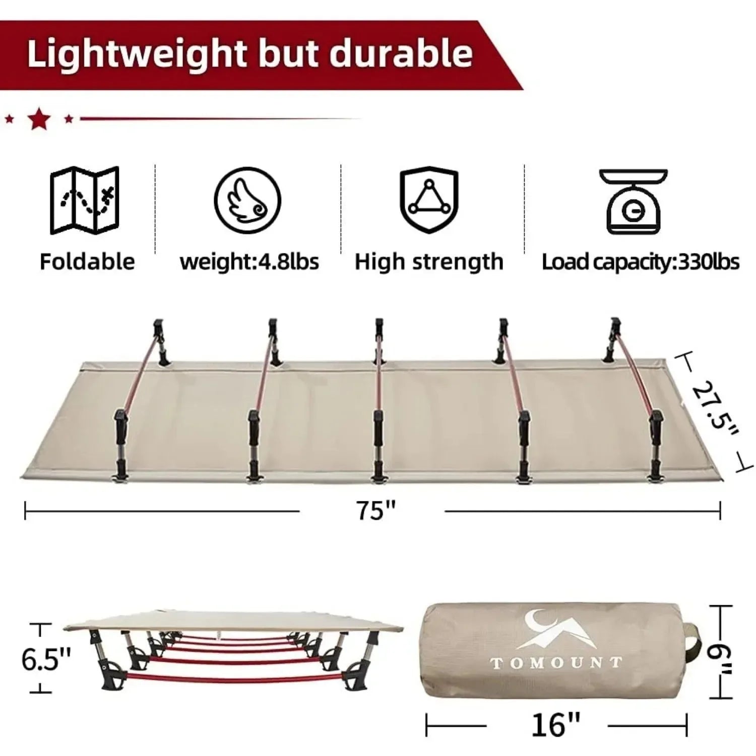 Ultralight Compact Camping Cot – Lightweight Folding Cot for Backpacking, Hiking, and Travel - Trekker Essentials