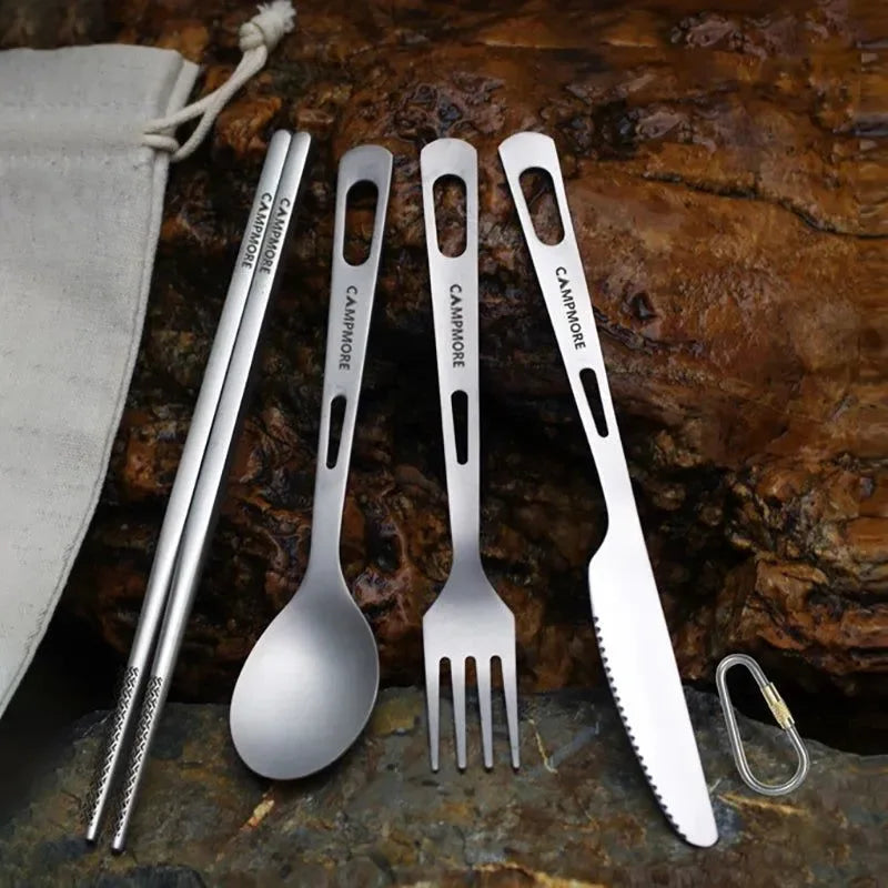 Ultralight Titanium Tableware Set - Portable Knife, Fork, Spoon for Outdoor Camping, Hiking, and Travel - Trekker Essentials