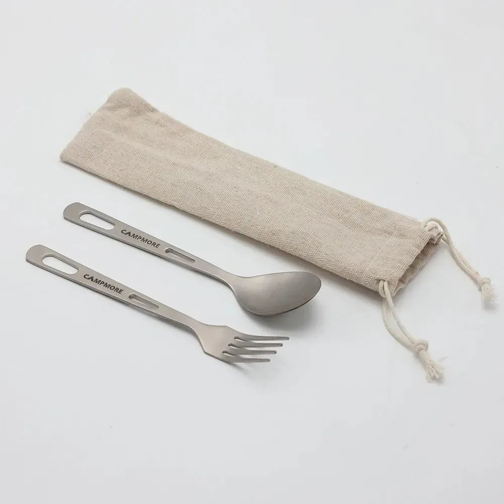 Ultralight Titanium Tableware Set - Portable Knife, Fork, Spoon for Outdoor Camping, Hiking, and Travel - Trekker Essentials