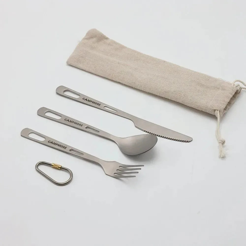 Ultralight Titanium Tableware Set - Portable Knife, Fork, Spoon for Outdoor Camping, Hiking, and Travel - Trekker Essentials