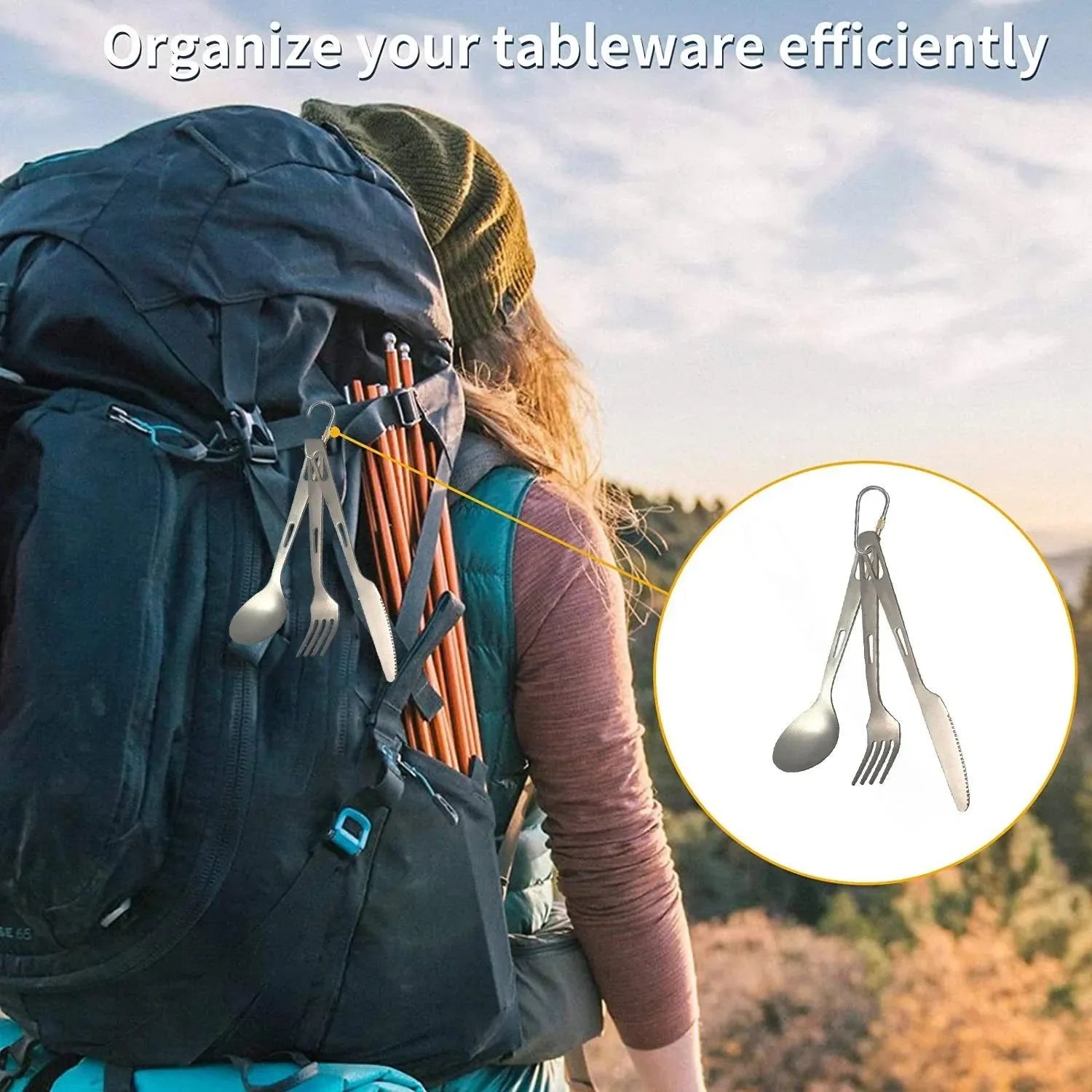 Ultralight Titanium Tableware Set - Portable Knife, Fork, Spoon for Outdoor Camping, Hiking, and Travel - Trekker Essentials