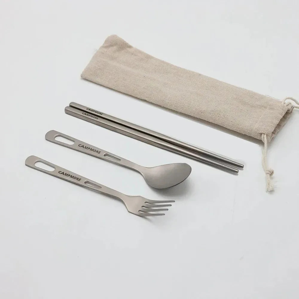 Ultralight Titanium Tableware Set - Portable Knife, Fork, Spoon for Outdoor Camping, Hiking, and Travel - Trekker Essentials