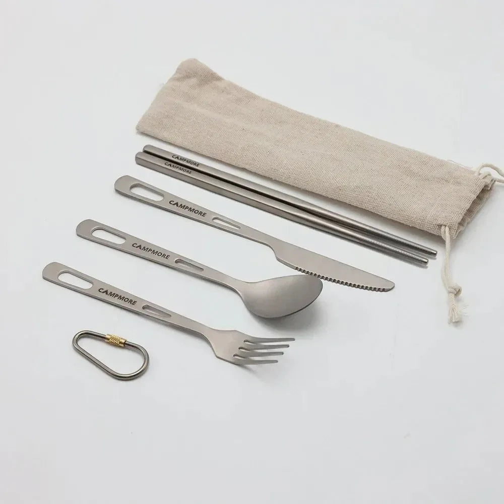 Ultralight Titanium Tableware Set - Portable Knife, Fork, Spoon for Outdoor Camping, Hiking, and Travel - Trekker Essentials