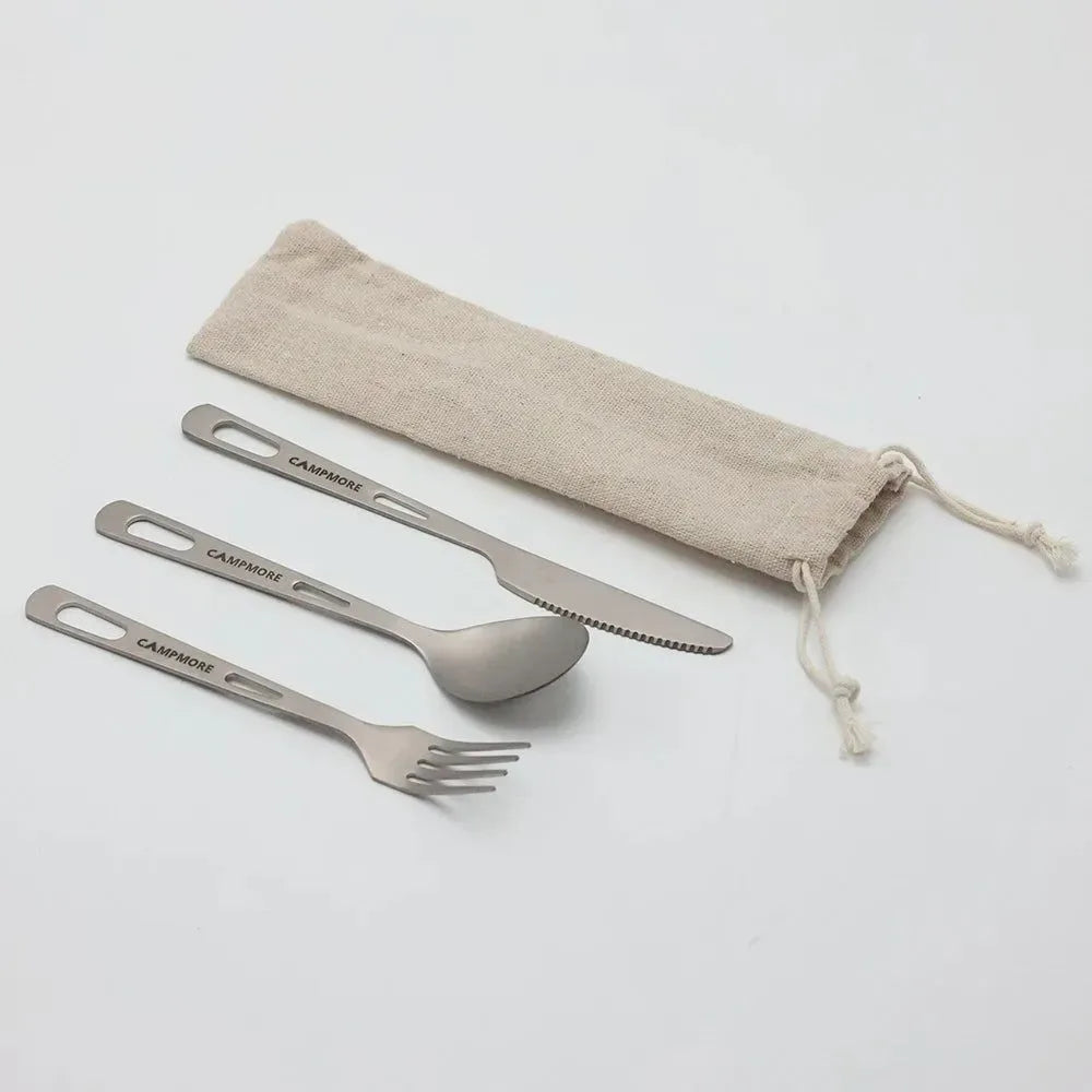 Ultralight Titanium Tableware Set - Portable Knife, Fork, Spoon for Outdoor Camping, Hiking, and Travel - Trekker Essentials