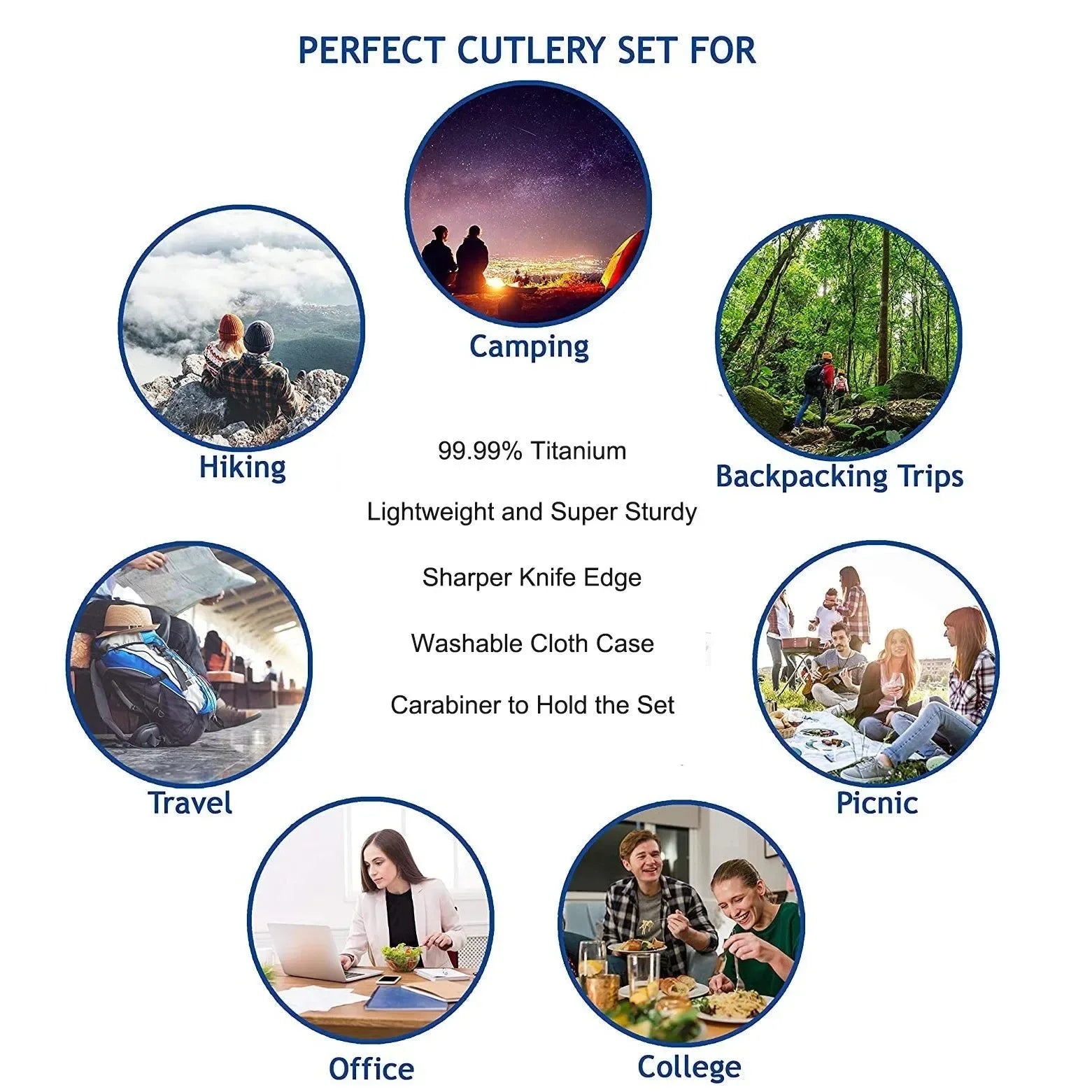 Ultralight Titanium Tableware Set - Portable Knife, Fork, Spoon for Outdoor Camping, Hiking, and Travel - Trekker Essentials