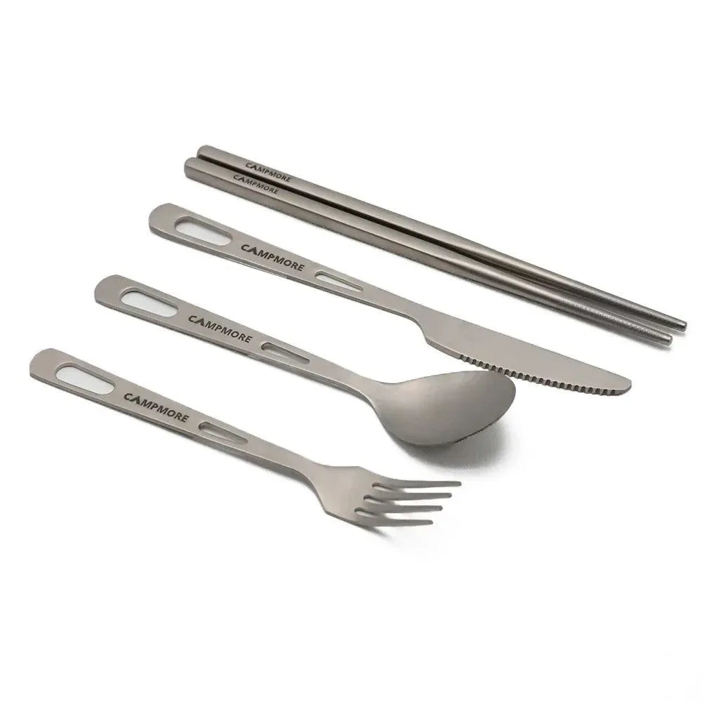 Ultralight Titanium Tableware Set - Portable Knife, Fork, Spoon for Outdoor Camping, Hiking, and Travel - Trekker Essentials