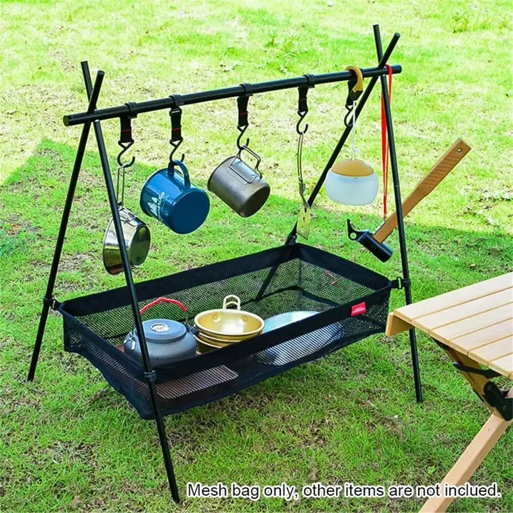 Under-Table Storage Organizer - Hanging Mesh Picnic Basket for Camping Tables, Tripods & Desks (2 Sizes: M/L) - Trekker Essentials