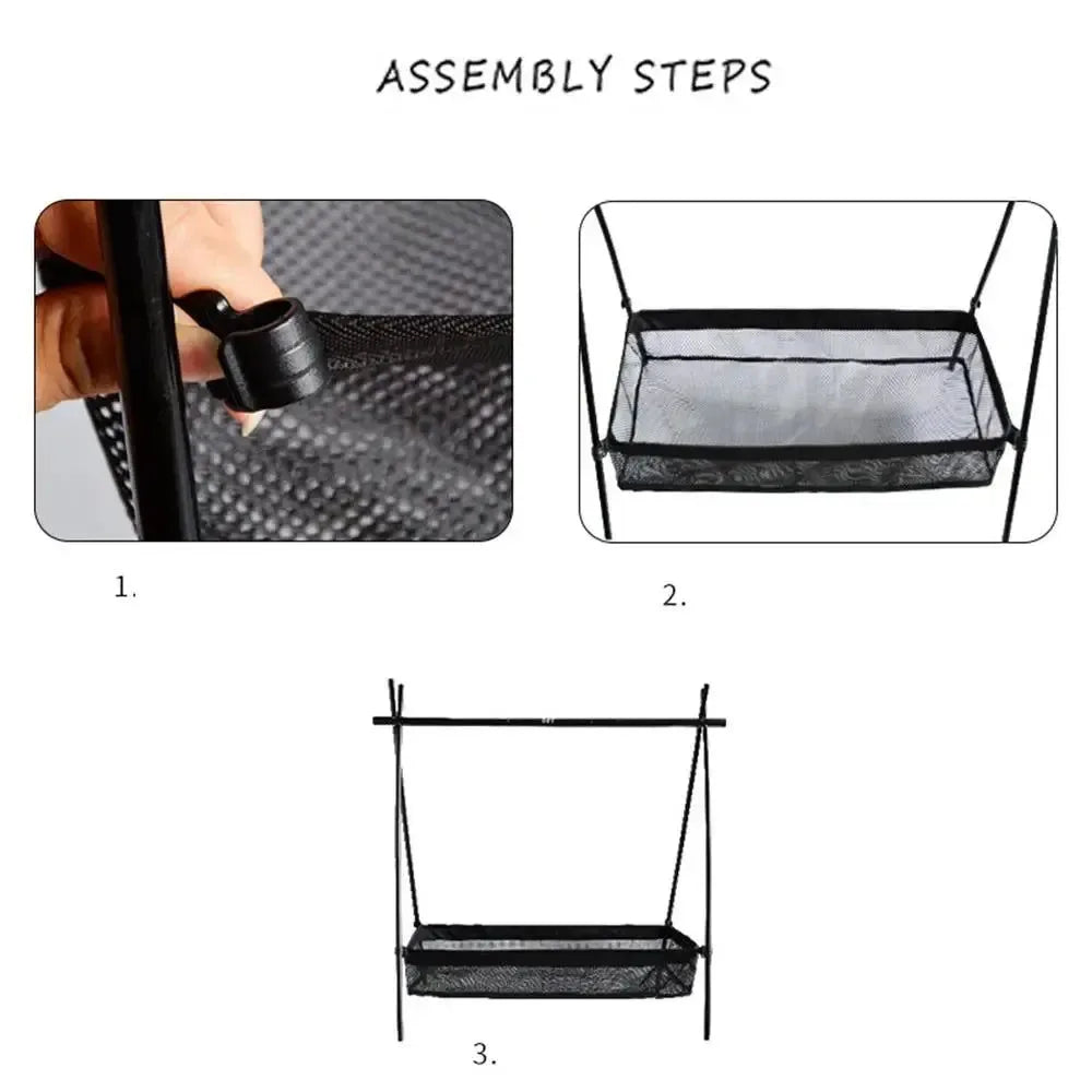 Under-Table Storage Organizer - Hanging Mesh Picnic Basket for Camping Tables, Tripods & Desks (2 Sizes: M/L) - Trekker Essentials