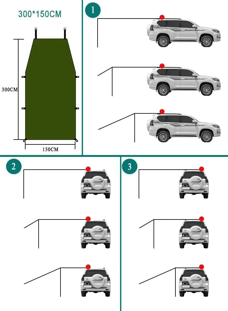 Universal Fit Outdoor Car Side Awning Tent – 5-8 Person Shelter with Waterproof Canopy - Trekker Essentials