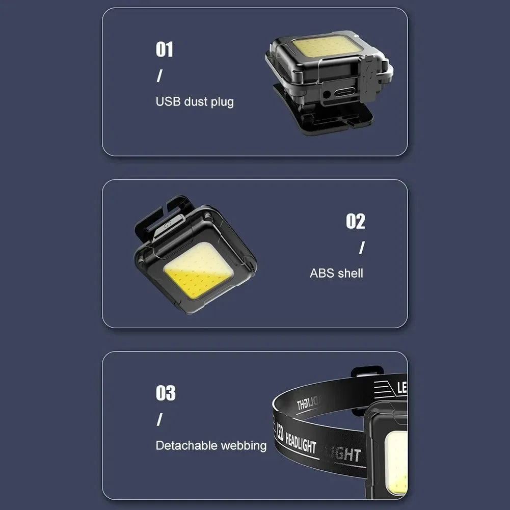 USB-C Rechargeable Headlamp – 200-Lumen COB LED Head Torch with 4 Light Modes, Adjustable Angle for Camping, Hiking, Fishing & Work - Trekker Essentials