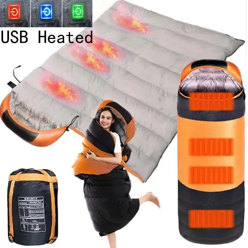 USB Heated Sleeping Bag – Waterproof Lightweight Winter Gear with 4-Zone Heating - Trekker Essentials