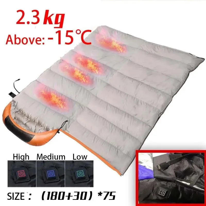 USB Heated Sleeping Bag – Waterproof Lightweight Winter Gear with 4-Zone Heating - Trekker Essentials