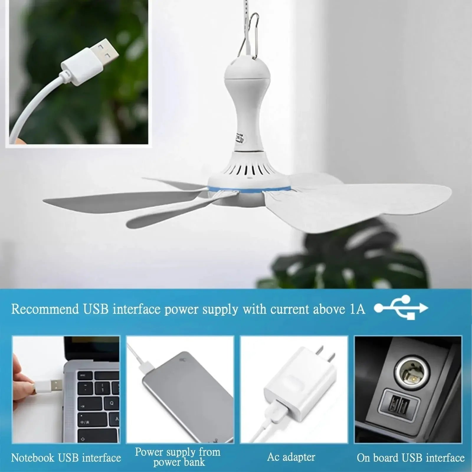 USB-Powered 6-Blade Ceiling Fan with Remote – Silent Hanging Fan for Camping & Bedrooms - Trekker Essentials