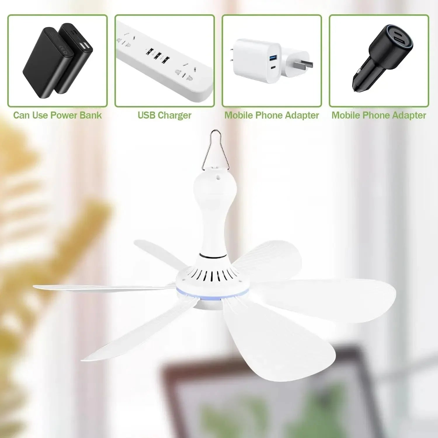 USB-Powered 6-Blade Ceiling Fan with Remote – Silent Hanging Fan for Camping & Bedrooms - Trekker Essentials