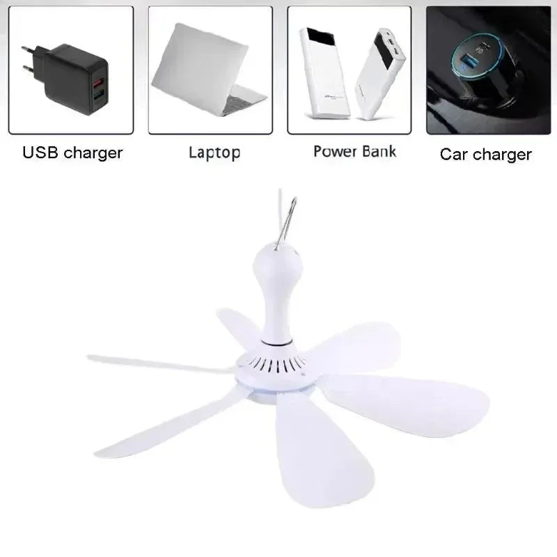 USB-Powered 6-Blade Ceiling Fan with Remote – Silent Hanging Fan for Camping & Bedrooms - Trekker Essentials