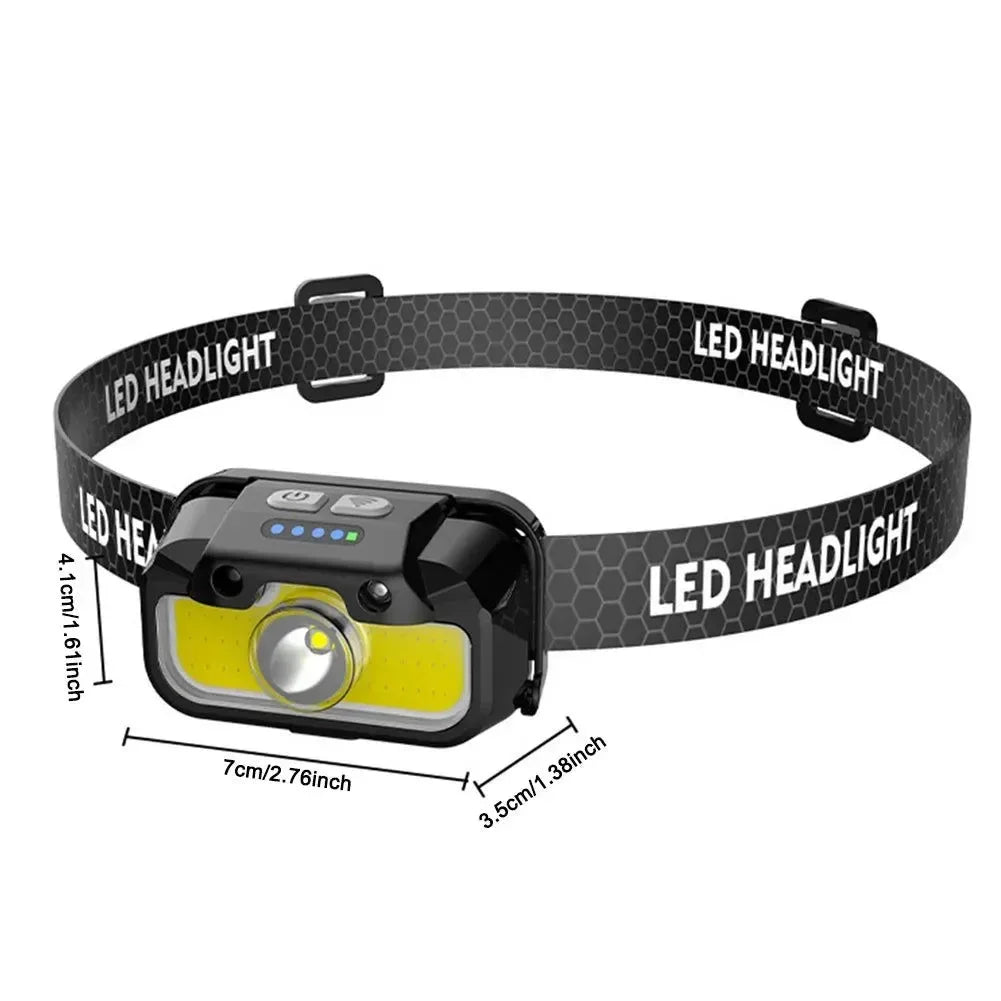 USB Rechargeable LED Headlamp - Adjustable Brightness Headlight for Camping, Running, Fishing & Outdoor Activities - Trekker Essentials