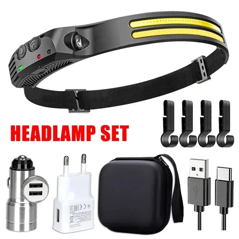 USB Rechargeable Sensor LED Headlamp: 18650 Battery Headlight LED Head Torch Camping Light Head Flashlight for Fishing Lantern - Trekker Essentials