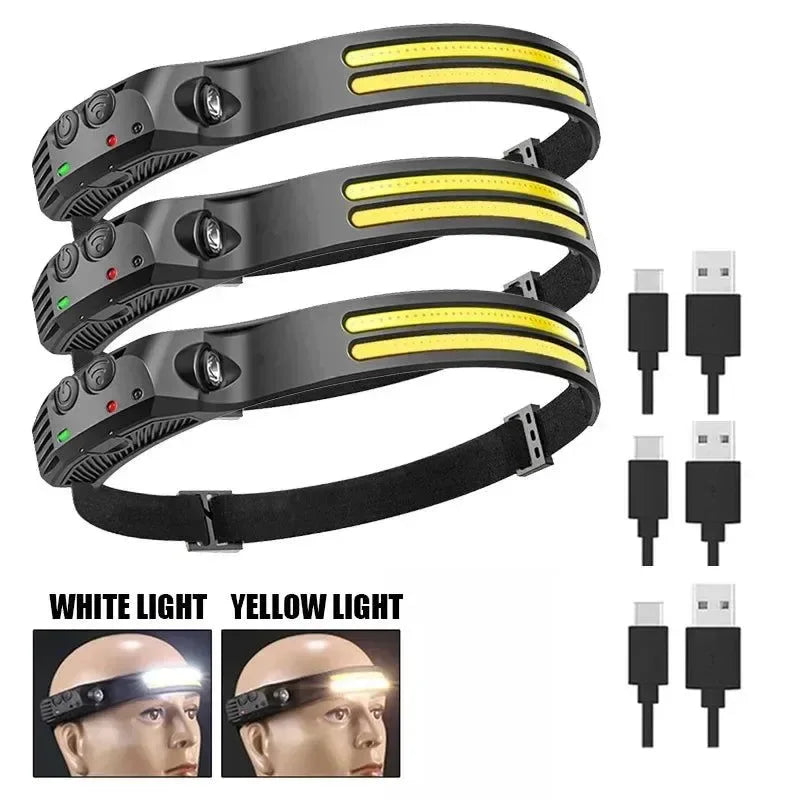 USB Rechargeable Sensor LED Headlamp: 18650 Battery Headlight LED Head Torch Camping Light Head Flashlight for Fishing Lantern - Trekker Essentials