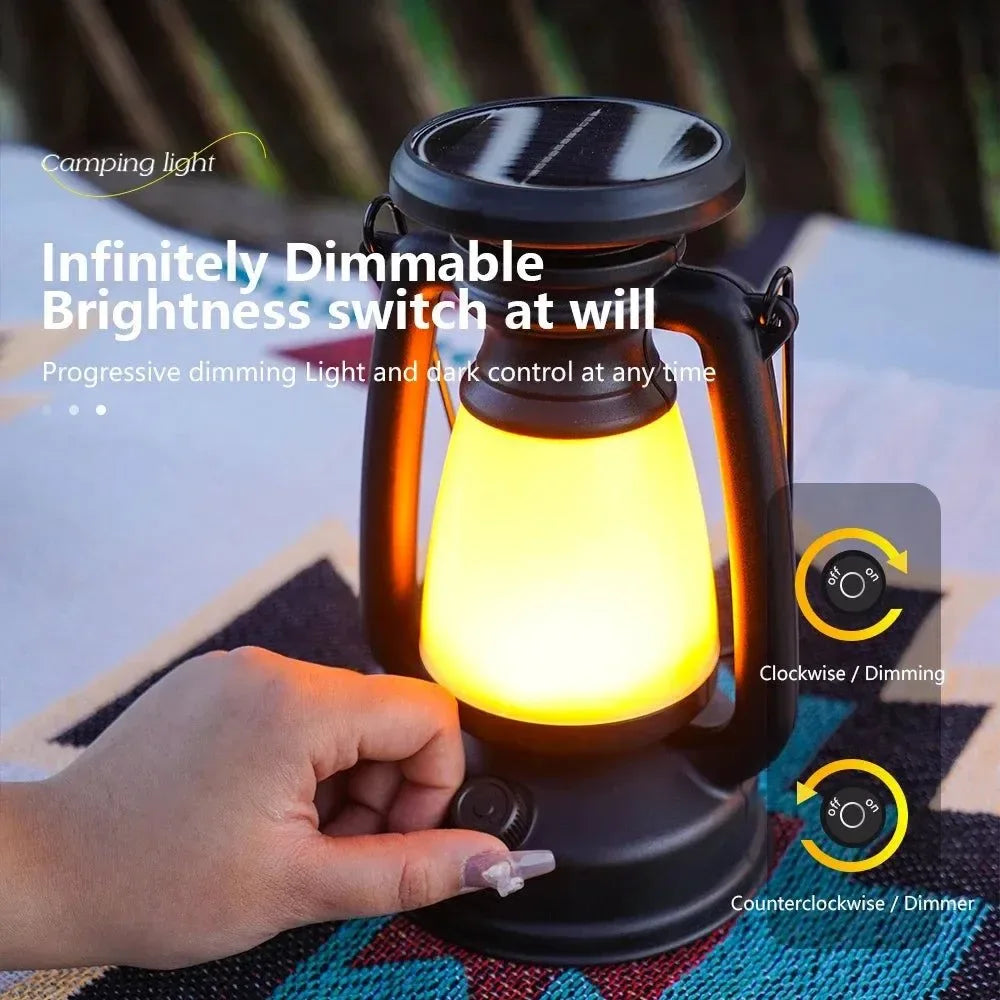 USB & Solar Rechargeable Camping Lantern – Portable LED Tent Light with 3000K–5000K Dimming, Waterproof Outdoor Lamp - Trekker Essentials