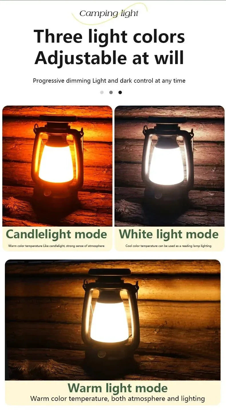 USB & Solar Rechargeable Camping Lantern – Portable LED Tent Light with 3000K–5000K Dimming, Waterproof Outdoor Lamp - Trekker Essentials