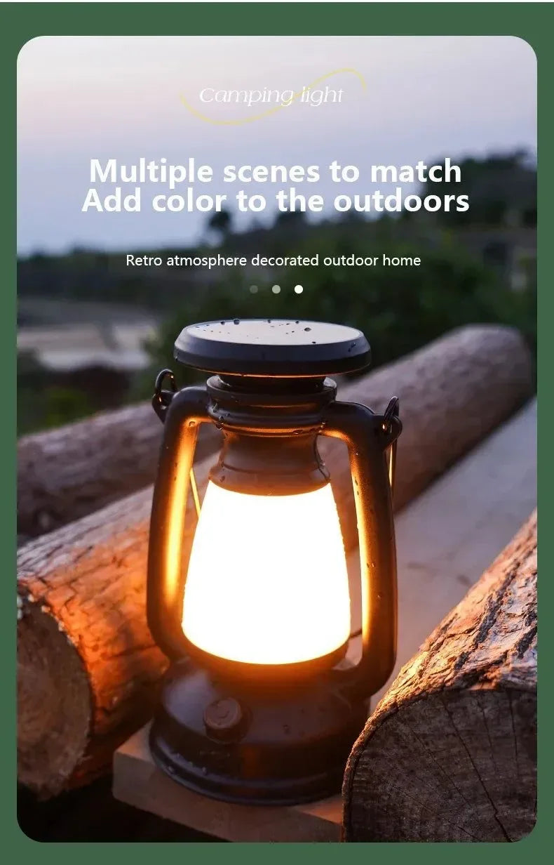 USB & Solar Rechargeable Camping Lantern – Portable LED Tent Light with 3000K–5000K Dimming, Waterproof Outdoor Lamp - Trekker Essentials