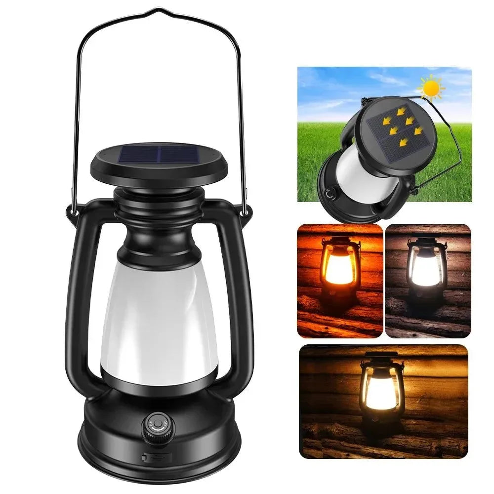 USB & Solar Rechargeable Camping Lantern – Portable LED Tent Light with 3000K–5000K Dimming, Waterproof Outdoor Lamp - Trekker Essentials