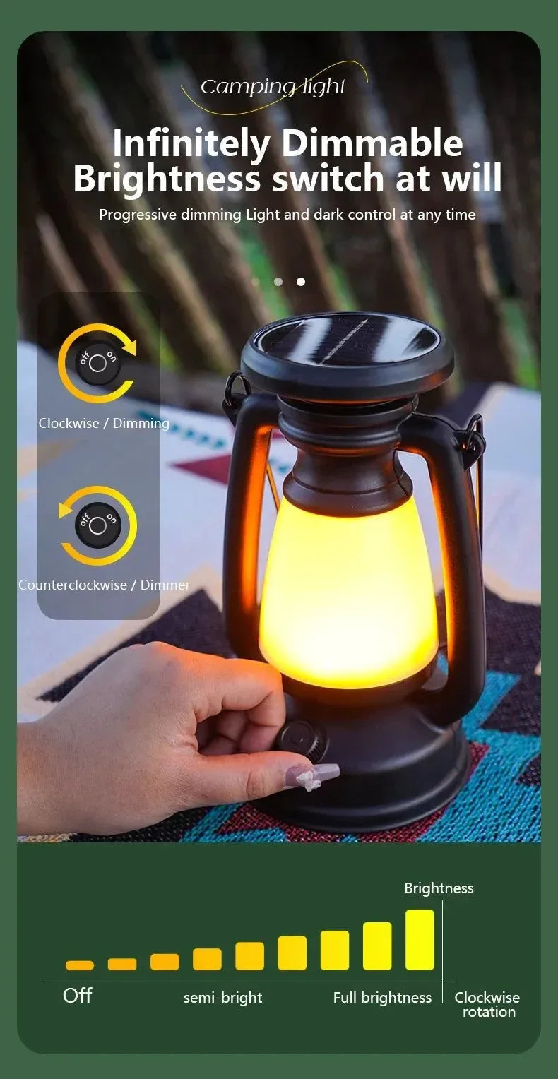 USB & Solar Rechargeable Camping Lantern – Portable LED Tent Light with 3000K–5000K Dimming, Waterproof Outdoor Lamp - Trekker Essentials