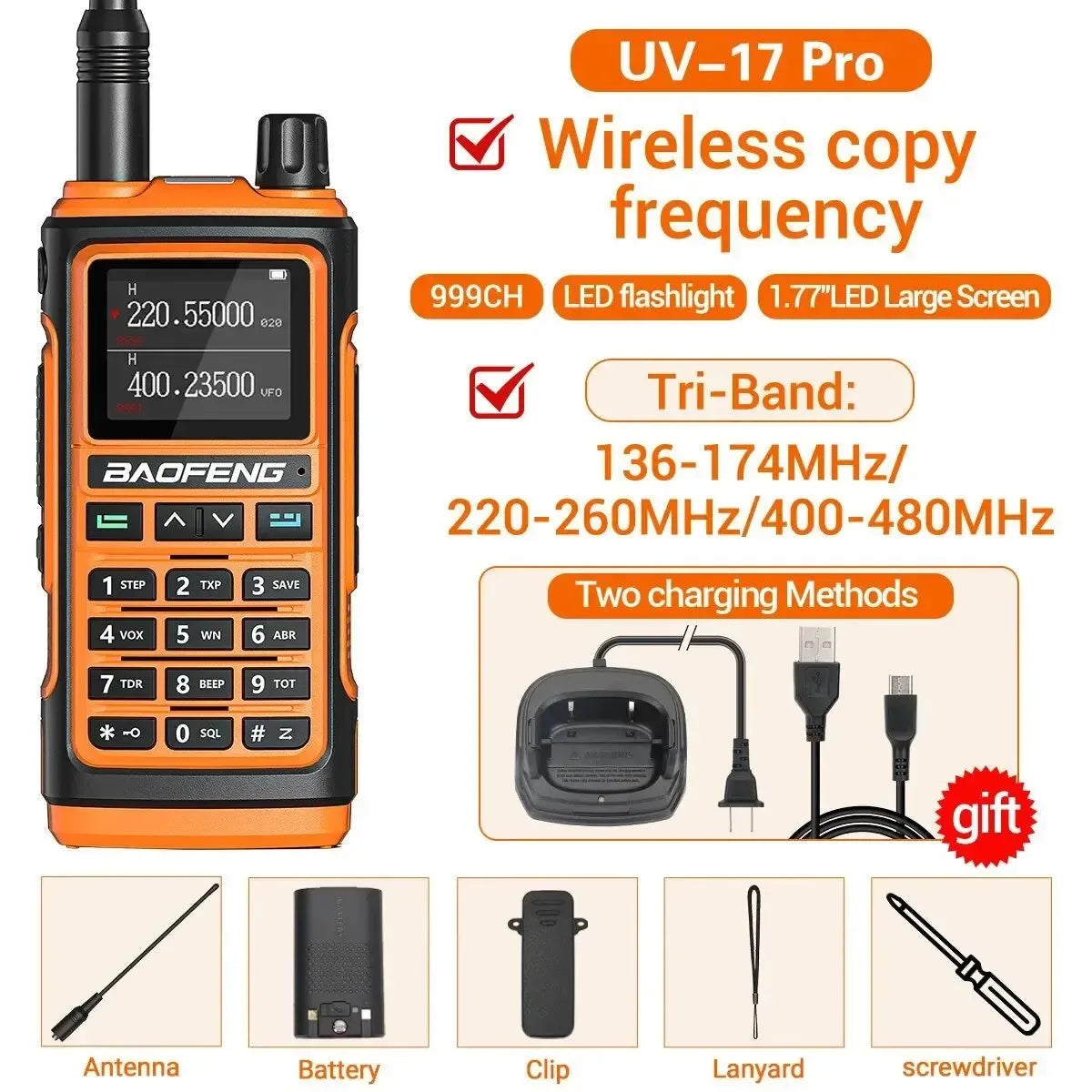 UV-17 Pro Wireless Walkie Talkie with 16 KM Long Range, Flashlight, Type-C Charger, Ham Radio - UV-17 Pro L K5 5R - Trekker Essentials