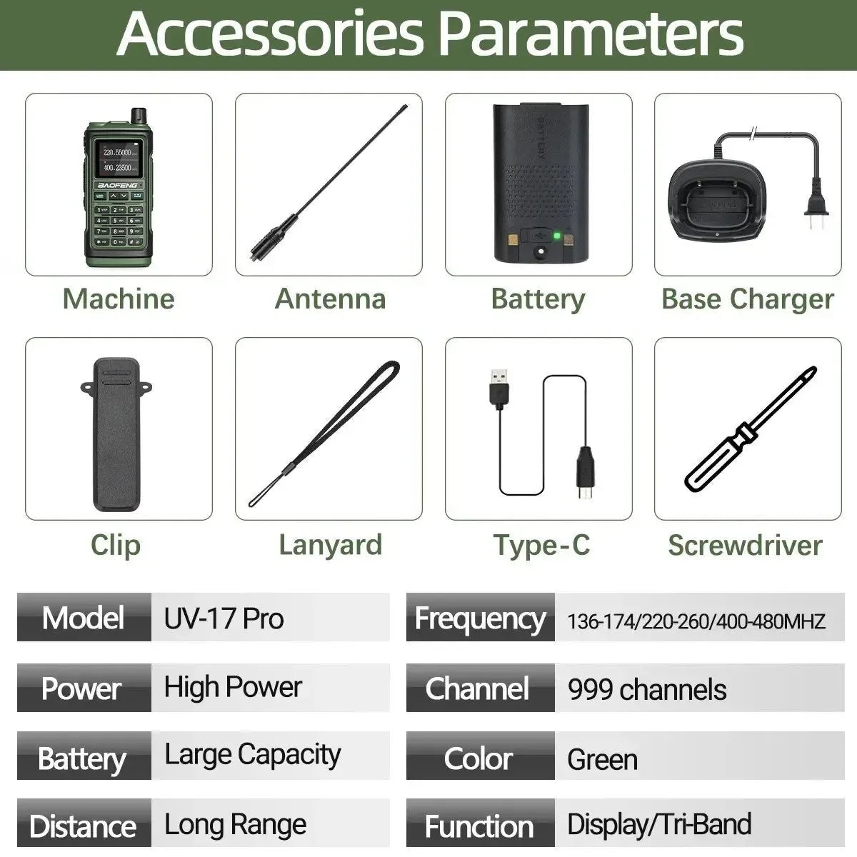 UV-17 Pro Wireless Walkie Talkie with 16 KM Long Range, Flashlight, Type-C Charger, Ham Radio - UV-17 Pro L K5 5R - Trekker Essentials