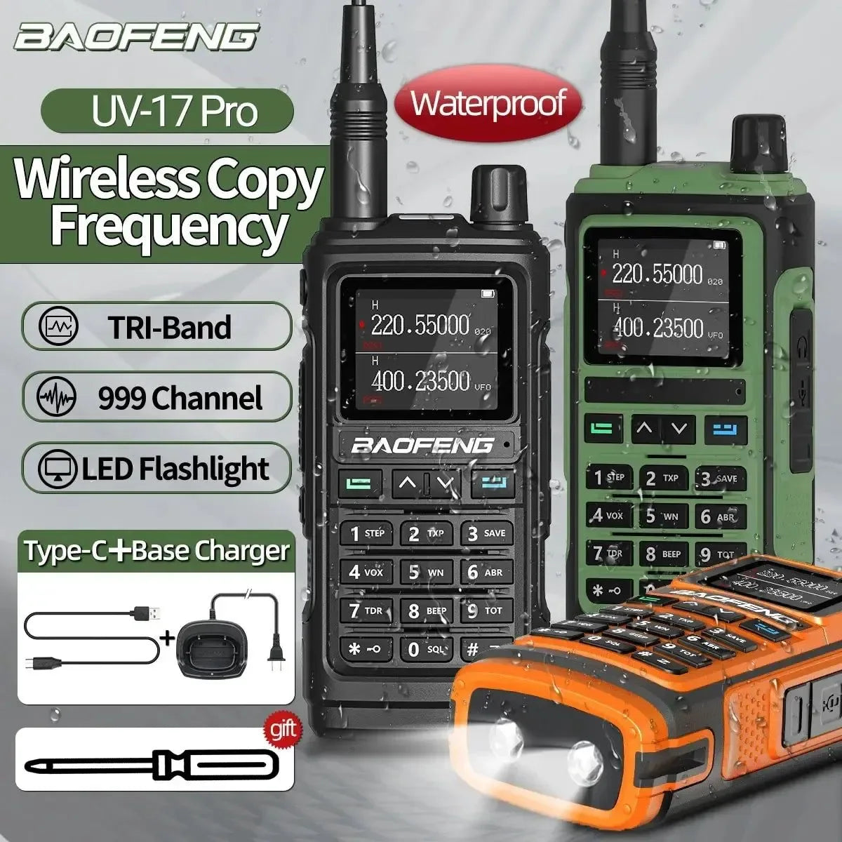 UV-17 Pro Wireless Walkie Talkie with 16 KM Long Range, Flashlight, Type-C Charger, Ham Radio - UV-17 Pro L K5 5R - Trekker Essentials