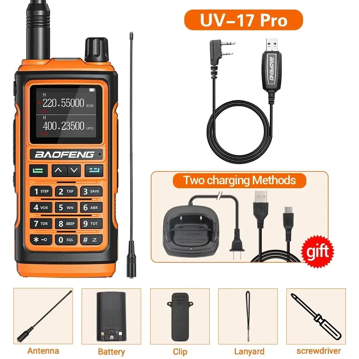 UV-17 Pro Wireless Walkie Talkie with 16 KM Long Range, Flashlight, Type-C Charger, Ham Radio - UV-17 Pro L K5 5R - Trekker Essentials