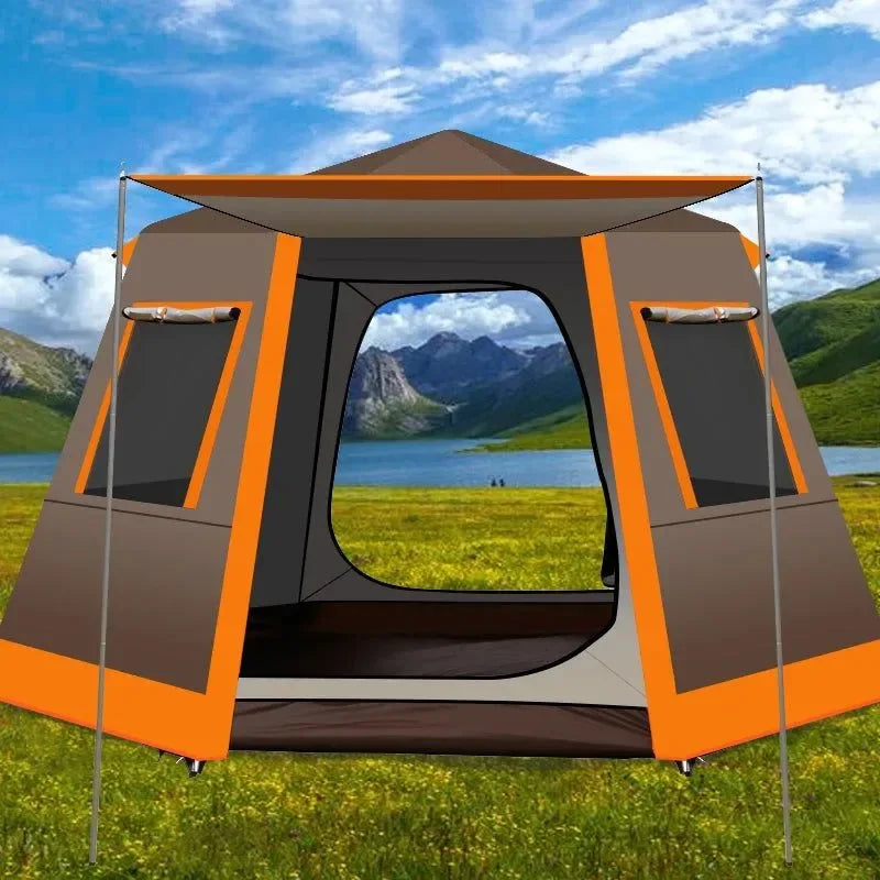 UV Hexagonal Aluminum Pole Automatic Outdoor Camping Wild Big Tent - Trekker Essentials