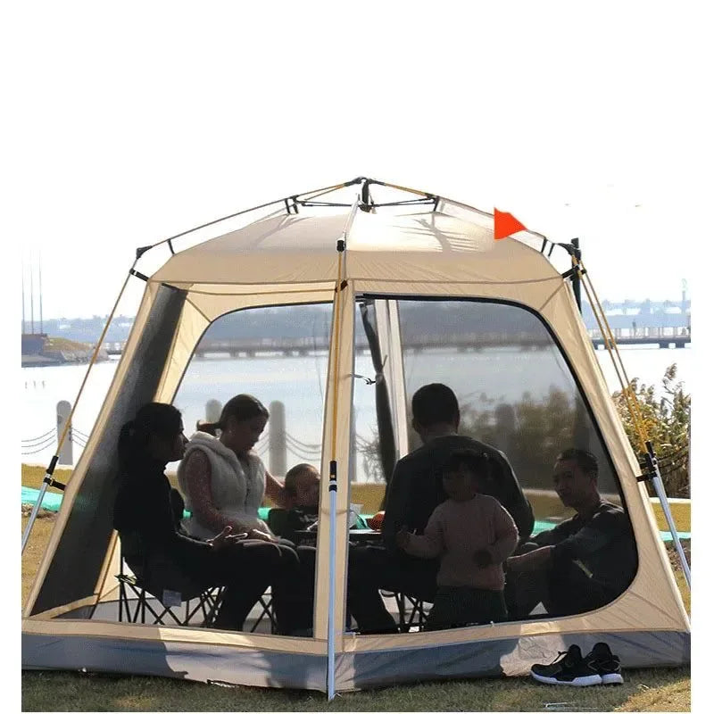 UV Hexagonal Aluminum Pole Automatic Outdoor Camping Wild Big Tent - Trekker Essentials