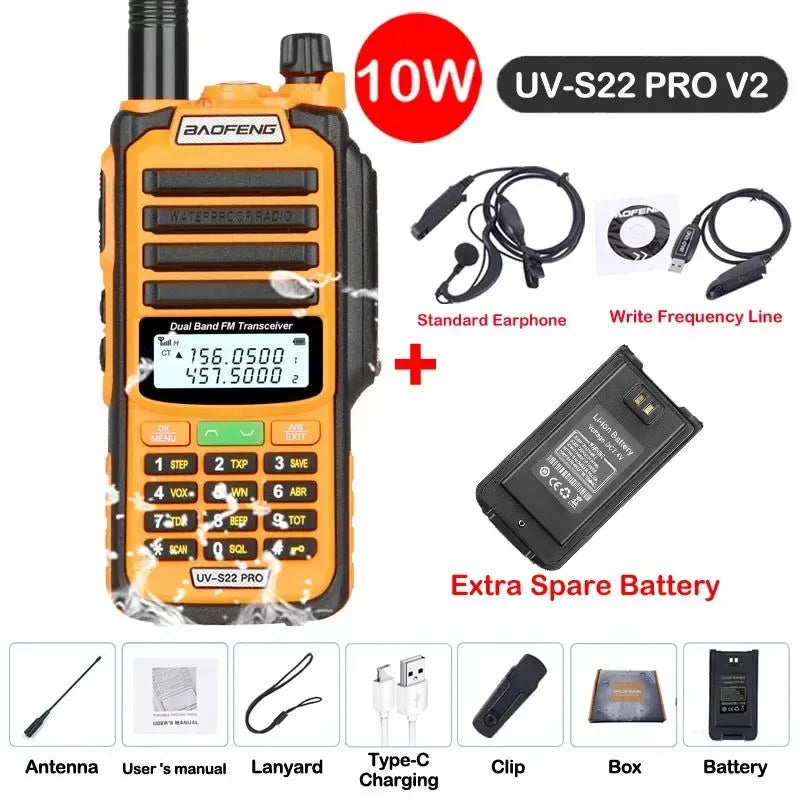 UV-S22 PRO V2 IP68 Waterproof Dual Band Ham Radio Walkie Talkie with 50KM Range (Upgraded UV9R UV5R Pro) - Trekker Essentials