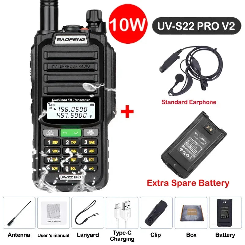 UV-S22 PRO V2 IP68 Waterproof Dual Band Ham Radio Walkie Talkie with 50KM Range (Upgraded UV9R UV5R Pro) - Trekker Essentials